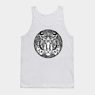 Tiger face print graphic black and white Tank Top